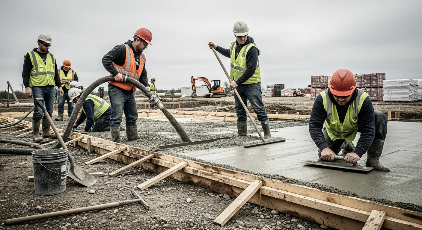 Concrete construction crew preparing a New York building site